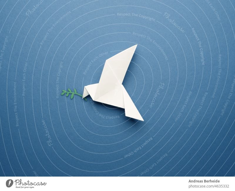 White origami pigeon on a blue paper background freedom dove business color transformation crane competition concept peace creative creativity difference