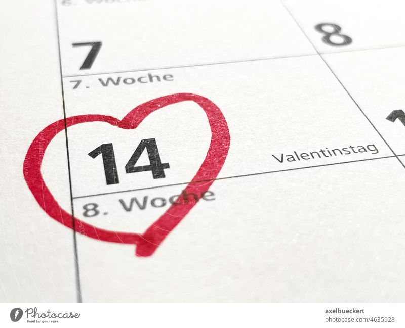 February 14 is Valentine's Day 14. Calendar Heart Love Romance mark Red Memory Public Holiday Feasts & Celebrations Date Close-up
