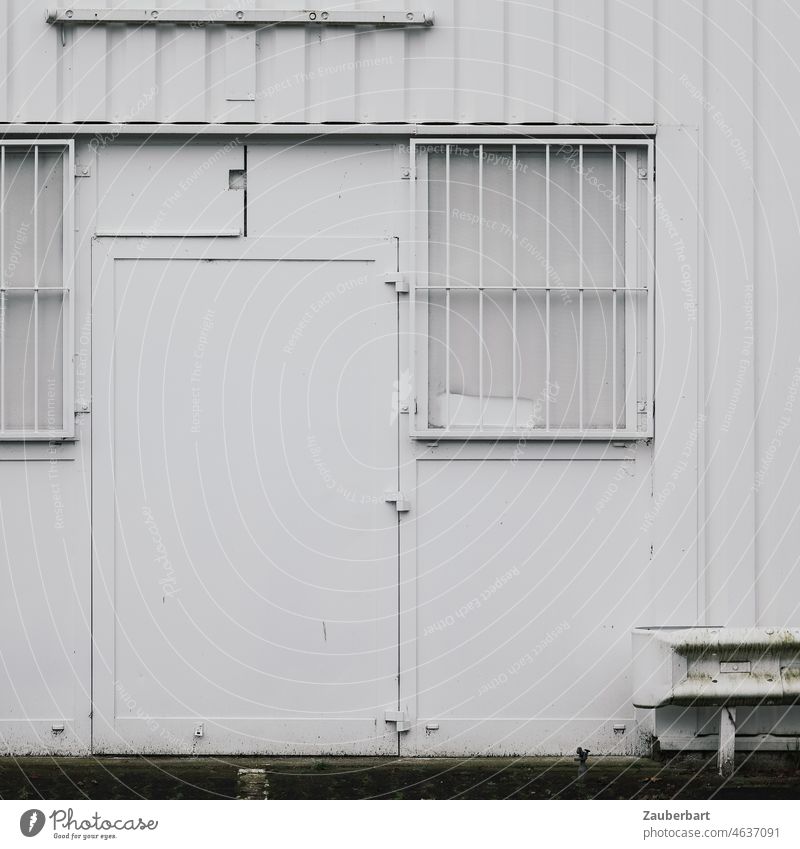 White wall with white door and white window grille Window window grilles structure Abstract Facade Wall (building) Structures and shapes Pattern