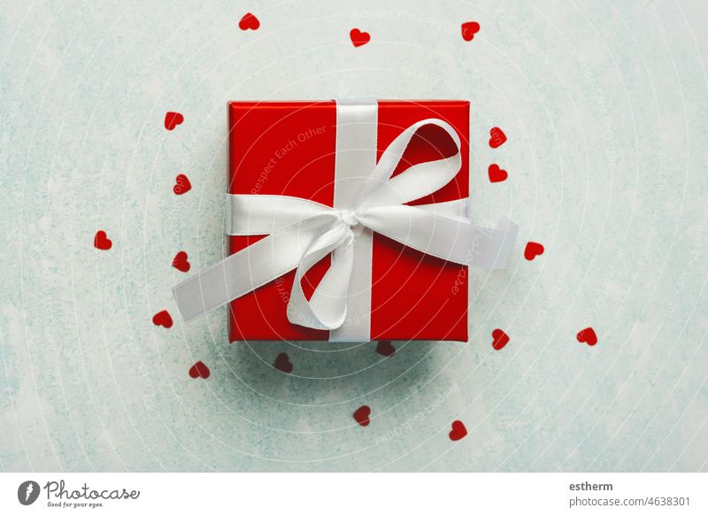 Top view of Valentine's gift box and hearts. Valentine's day celebration concept love gift boxes postcard valentine background valentine's gift