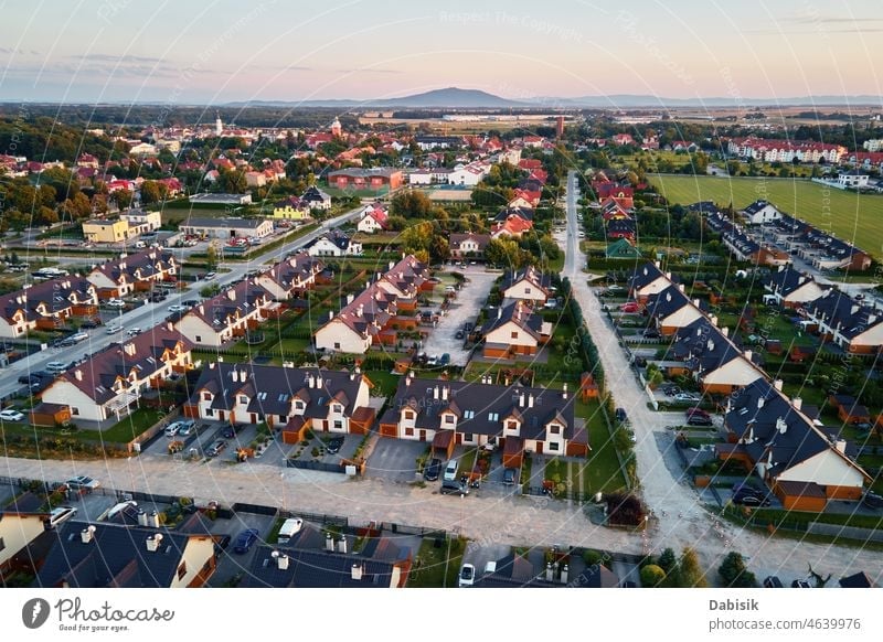 Suburban neighborhood in europe city, aerial view town residential neighbourhood suburban contemporary cityspace street building district cityscape living