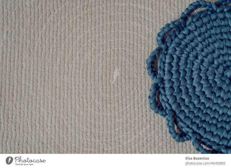 Small crochet rug Carpet White Blue Crochet Handcrafts structure Wool Leisure and hobbies Soft Colour photo Knitting pattern Detail background Pattern part