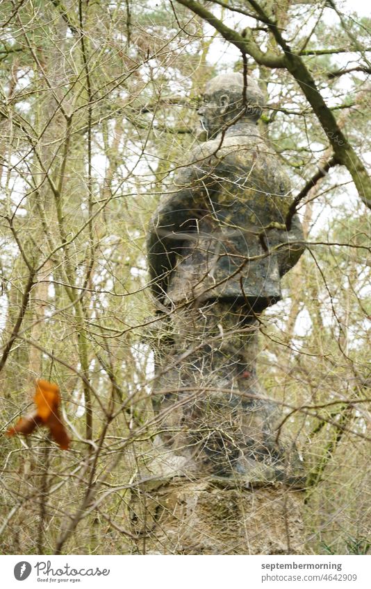Statue of a man from the side Exterior shot Autumn Subdued colour Image of old man from the side Deserted