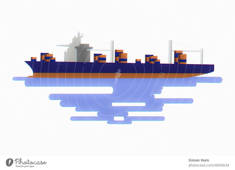 Illustration container ship illustration Cargo-ship Goods Trade Transport Container ship Globalization Logistics Economy Navigation Ocean