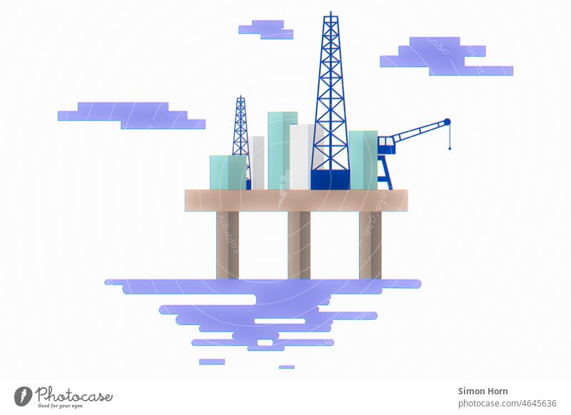 Illustration drilling rig illustration Drilling rig Energy industry Technology Cooking oil Fossil Energy Graph exploitation of the seas Archaic Energy crisis