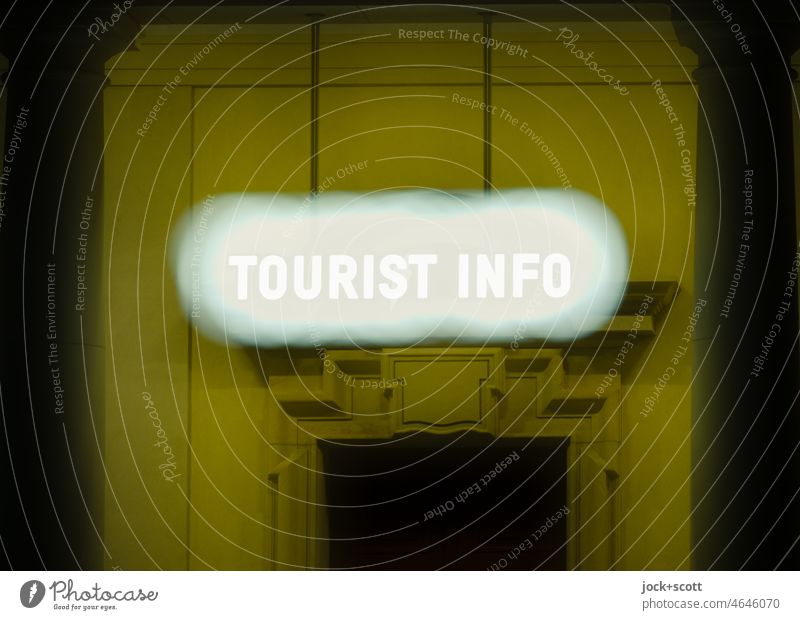 TOURIST INFO Signs and labeling Tourism Signage Characters Tourists Information English Double exposure Typography Word Neutral Background Reaction Monochrome