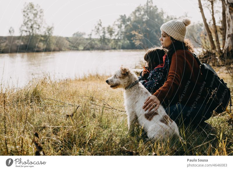 Woman with Daughter and dog Family & Relations family Together togetherness Dog motherhood Lifestyle Parents Happiness Infancy Mother Happy people Love Child