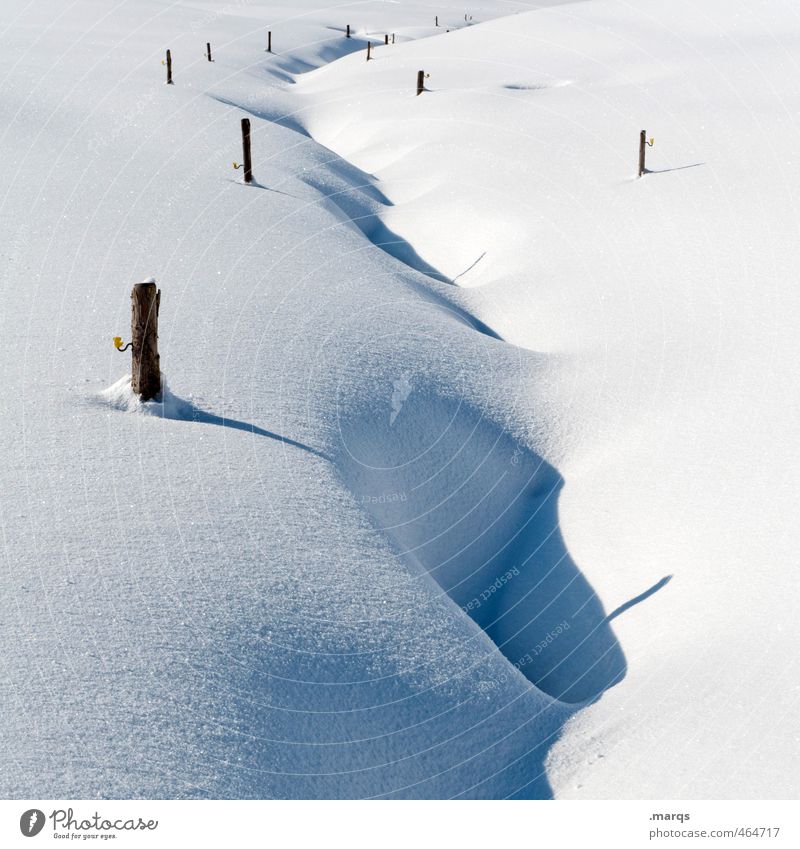 snow Trip Environment Nature Landscape Winter Beautiful weather Snow Brook Deep snow Wooden stake Bright Cold White Loneliness Colour photo Exterior shot