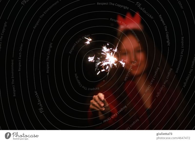 Princess with sparkler | Happy new year | beginning & end portrait New Year turn of the year 2021 New Year's Eve Sparkler Feasts & Celebrations Future