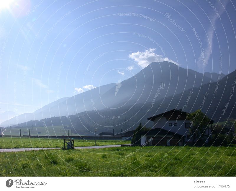 farsightedness Austria Federal State of Tyrol White Green Clouds Vacation & Travel Meadow Fog Morning Alpine pasture House (Residential Structure) Sky Nature