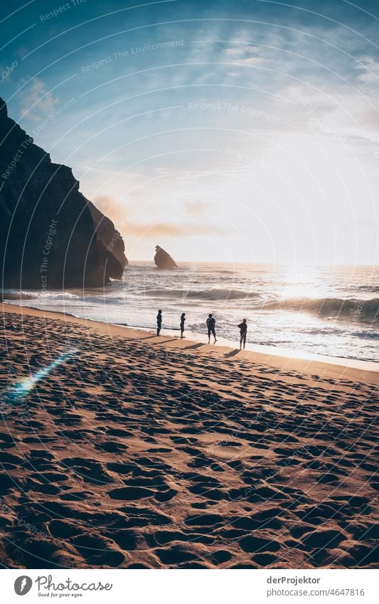 Strong surf and sunset in Portugal Copy Space right Uniqueness Beach life Childhood memory Far-off places Adventure Vacation & Travel Tourism Environment Nature