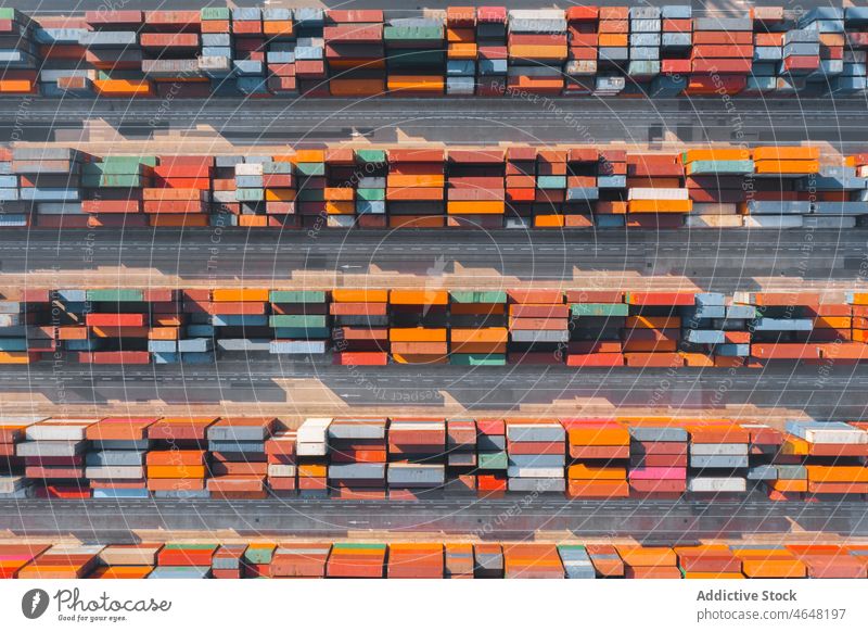 Colorful containers placed in rows cargo freight background deck shipping shipment industrial delivery logistic box goods order store commerce trade spain