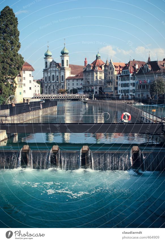Rescue in Lucerne Water Sky Beautiful weather River reuss Switzerland Europe Town Old town Church Bridge Manmade structures Architecture Tourist Attraction