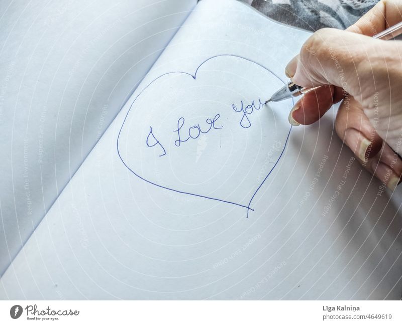 Hand writing I love you inside heart on paper Writing Text Word Heart Emotions Love Characters Letters (alphabet) Declaration of love Display of affection