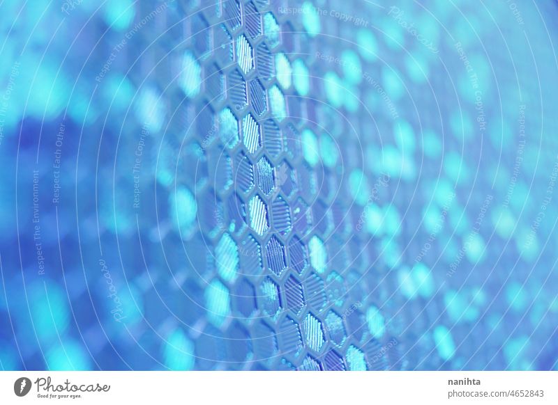 Retro futuristic texture in blue tones synthwave retrowave duotone background focus bokeh pattern abstract technology turquoise glitter iridescent bright