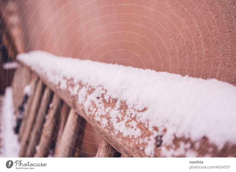 Abstract background of a snowy fence winter season cold freeze frozen bokeh depth of field detail macro texture abstract outdoors beauty beauty in nature filter