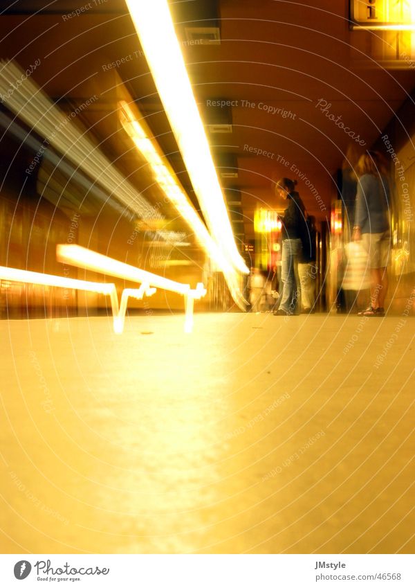 Berlin subway Underground Light Long exposure Railroad Wait Beam of light Human being