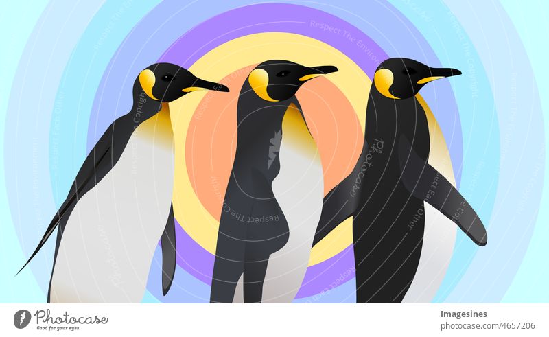 Abstraktes Design von drei Pinguinen. Geometrisch abstrakter Kreis Hintergrund. familie design vektor tiere tierwelt antarktis antarktischer ozean