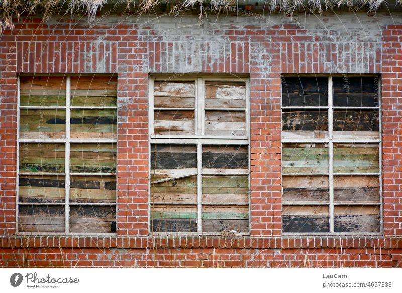 closed forever Window boards clinker clinker facade Clinker Wall Derelict transient Transience Closed Ruin too Decline Change forsake sb./sth. Building