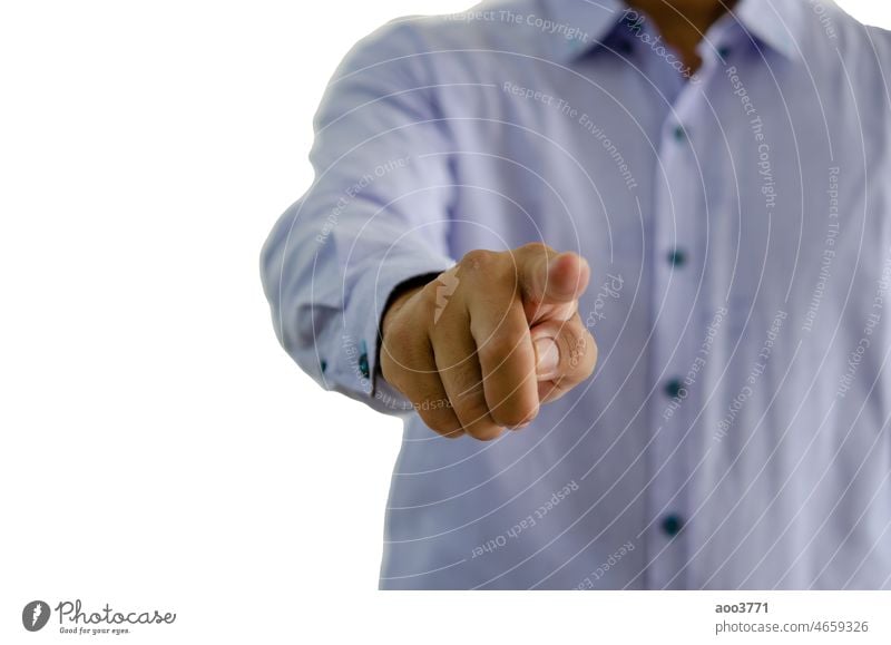 business man hand pointing fingers on white background.Clipping path person isolated arm gesture human index showing male gesturing up caucasian communication