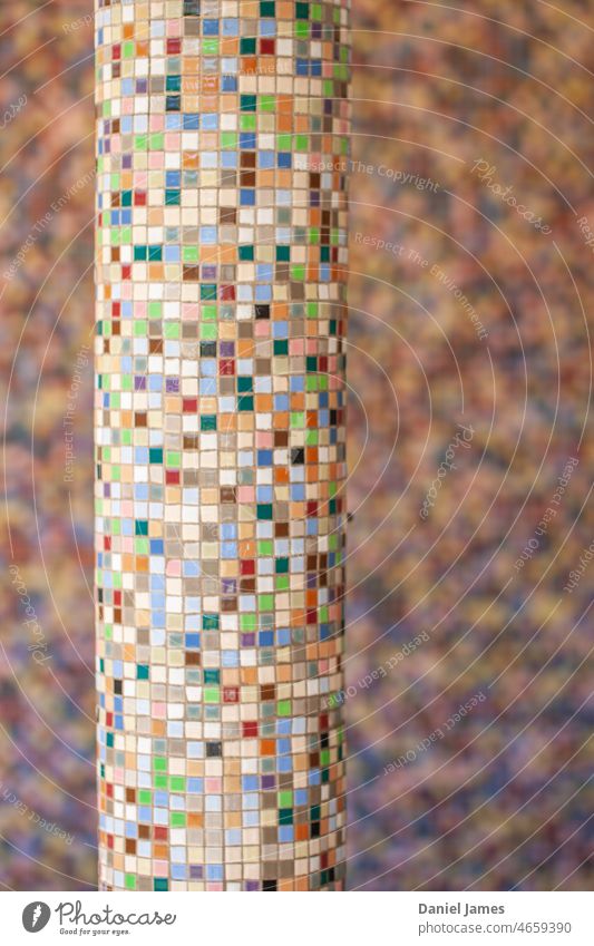 Tiled Pole colourful Structures and shapes Pattern Wall (building) Colour photo Mosaic Exterior shot Detail Design small square tiles Many Multicoloured Square