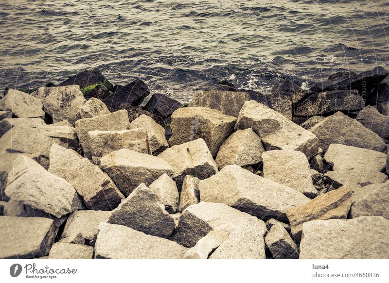 Stones and sea Hel Beach Hela Autumn Baltic Sea Poland Ocean stones bank Protection Fastening coast Water coastal protection