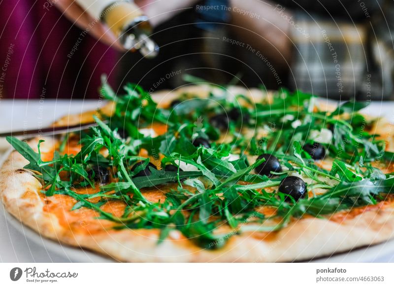 Italian pizza with vegetables Pizza food Italian Food melted cheese Lunch Vegetarian diet vegetarian Vegetable Colour photo Organic produce Herbs and spices
