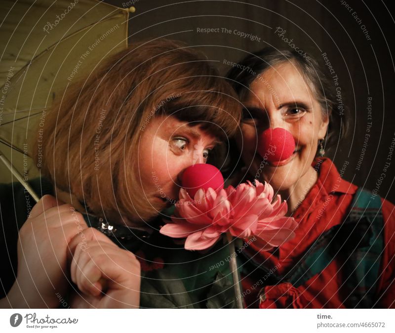 love the one you're with (II) clown nose Couple Clown Woman Hat Smiling facial expression Grimace at the same time Whim fun Theatre acting Stage Valentine's Day