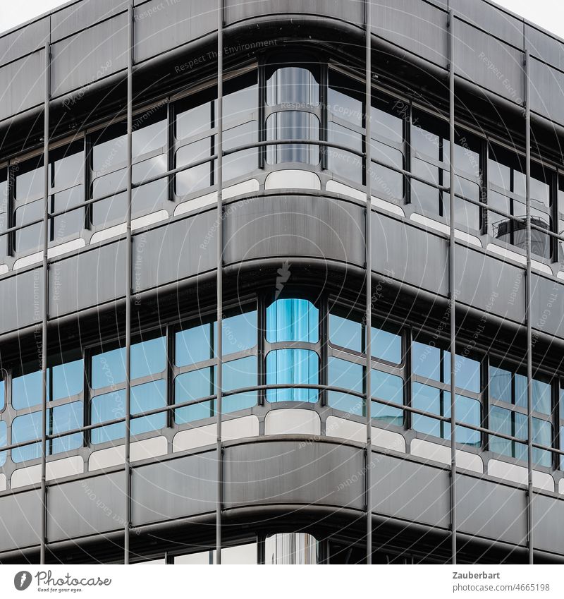 Corner of modern building with glass and concrete, mirrored sky Facade Modern Glass Concrete reflection urban Town City Office work Architecture Building