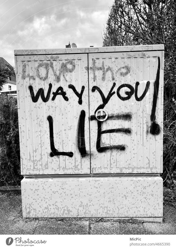 Saying "love the way you lie saying Graffiti Love the way you lie Lie (Untruth) utterance anssprache Characters Emotions Truth words true words see through
