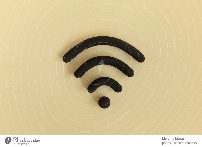 Three dimensional wi-fi icon on yellow background. Sign of free hot spot, concept of  internet communication. 3d access area available black business cloud