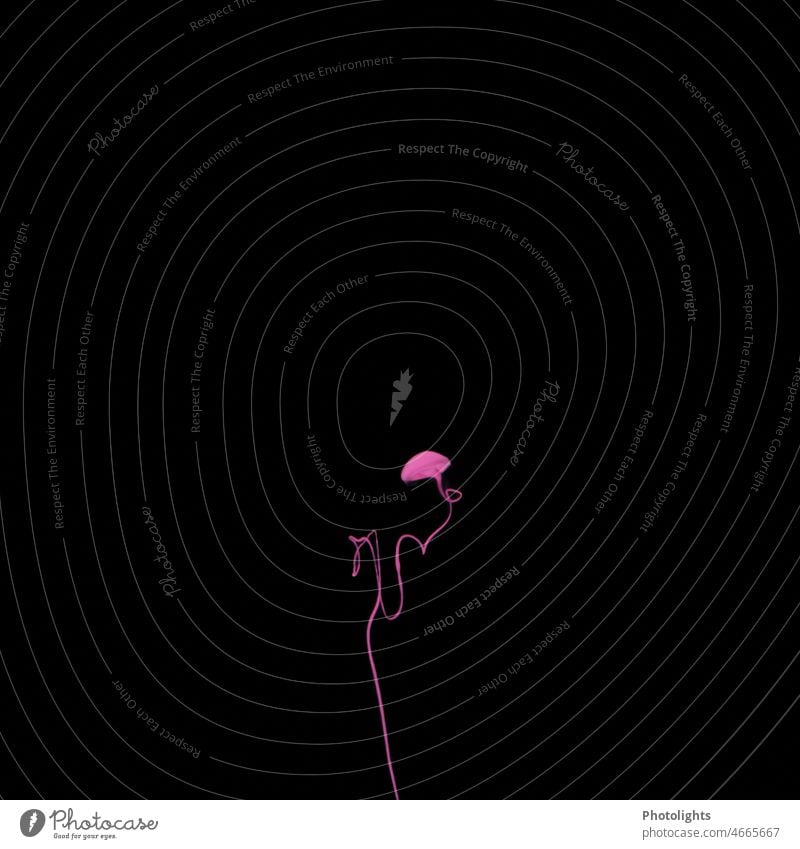 Long line - a pink color umbrella with pink thread on black background - looking for its way Black Acrylic Acrylic paint Water Close-up Abstract Colour Art