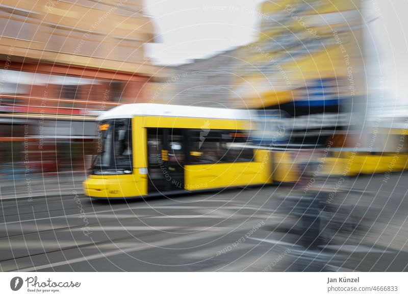 Berlin streetcar in motion blur Transport Rush hour turnaround mobility turnaround Mobility Environmental protection CO2-neutral Street Germany Tram