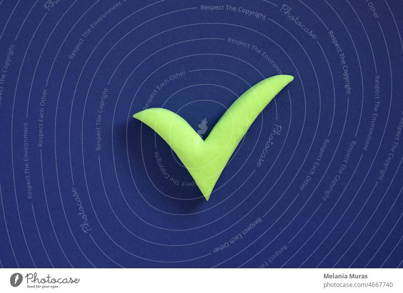 Checkmark sign on blue background. Concept of well done, confirmation or approval, positive answer. 3d abstract accept agree agreement approve business check