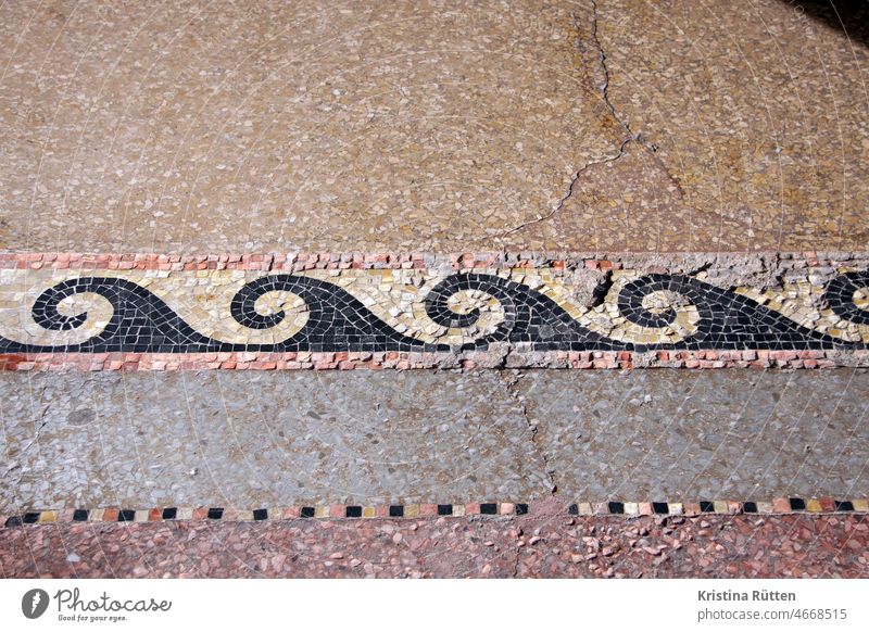 antique waves mosaic mosaic floor floor mosaic Mosaic Waves Ground mosaic tiles Pattern Ancient vintage Old tiled floor design shape background ornamental