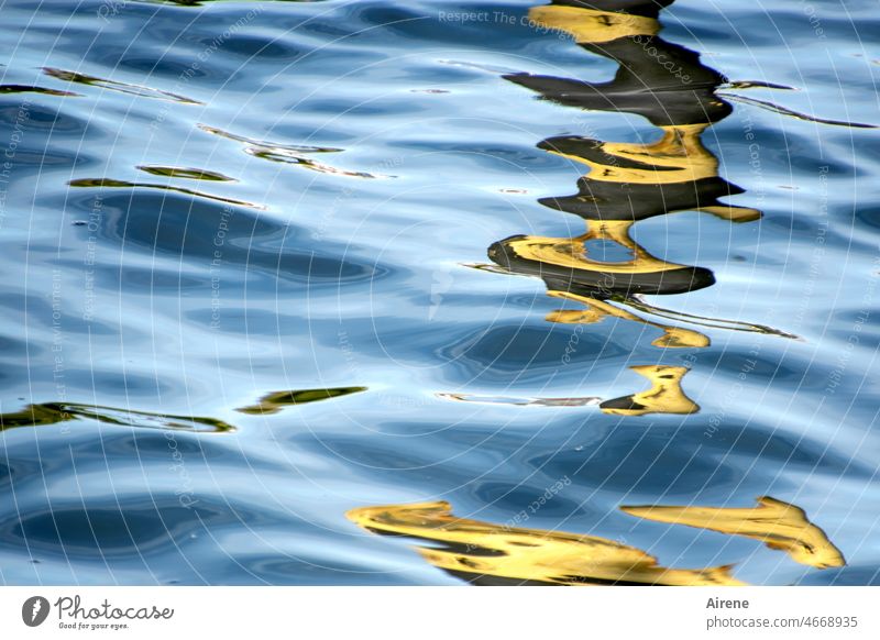 disintegrated Reflection Blue Waves Water moved Elements hazy Glimmer reflection water level Surface of water Water reflection deep blue Yellow Gold