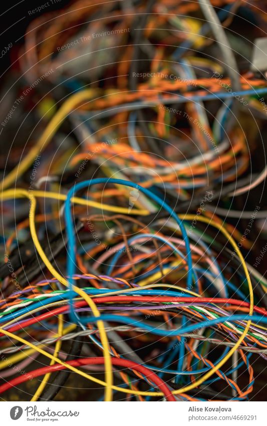 colourful wires Colour photo Close-up bunch of wires Electricity tangled tangled colourful wires Chaos Wiring chaos technology