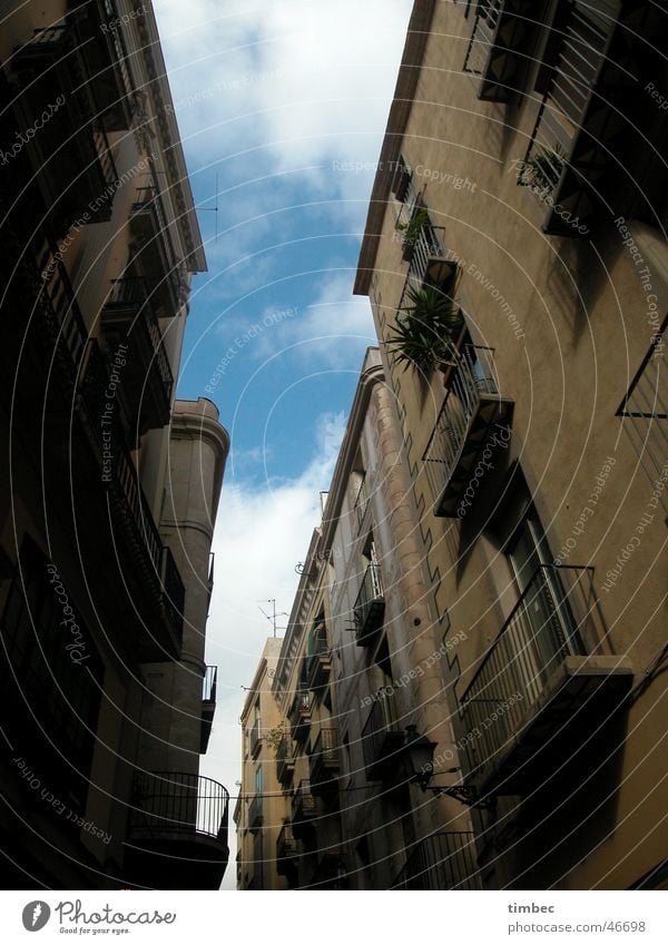 street canyon Barcelona Spain Balcony Going Window To go for a walk Art Sky Street walking Human being Old Architecture