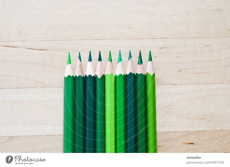 green pens on wooden background School Academic studies Work and employment Tool Art Pen Wood Draw Bright Green Colour Idea Inspiration Creativity Pure Crayon