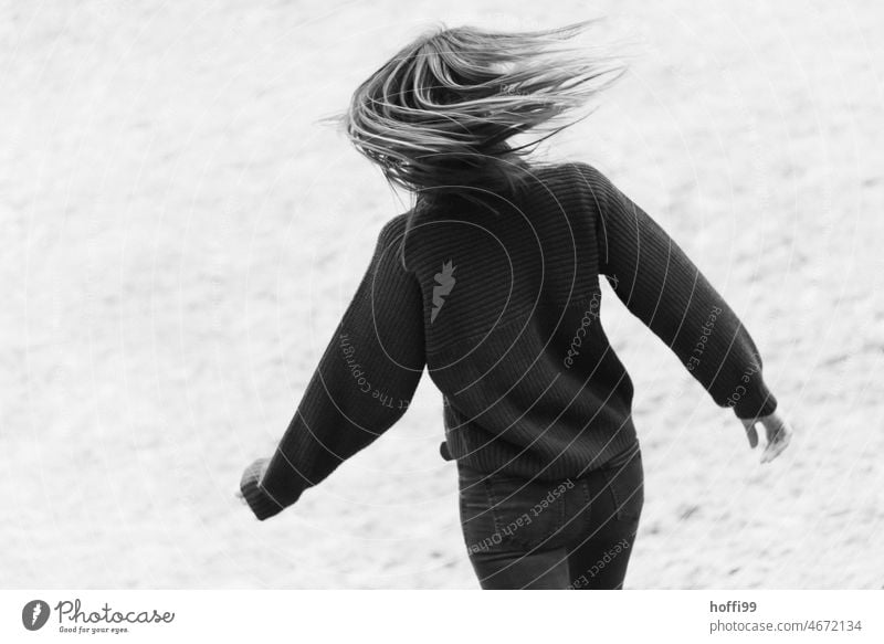 blurred portrait of woman with motion blur and blowing hair Movement Strand of hair Face of a woman Adults melancholy Feminine Young woman Black & white photo