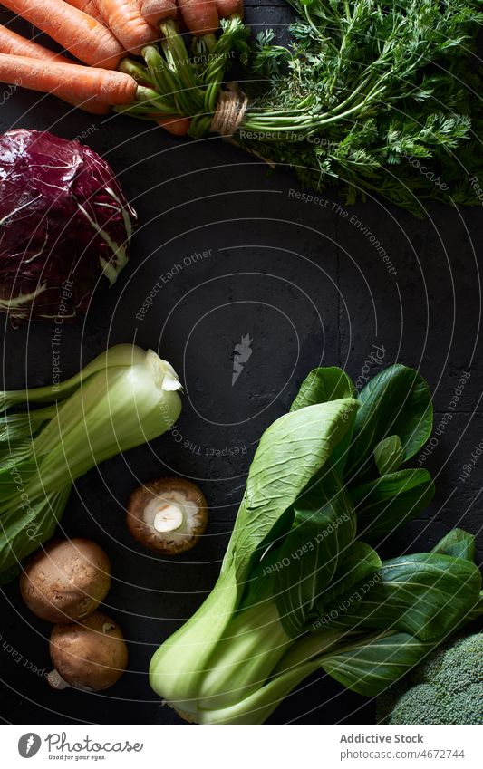 Top view fruit and vegetables composition food fresh organic healthy background ingredient raw broccoli diet top green natural white concept vegetarian vegan