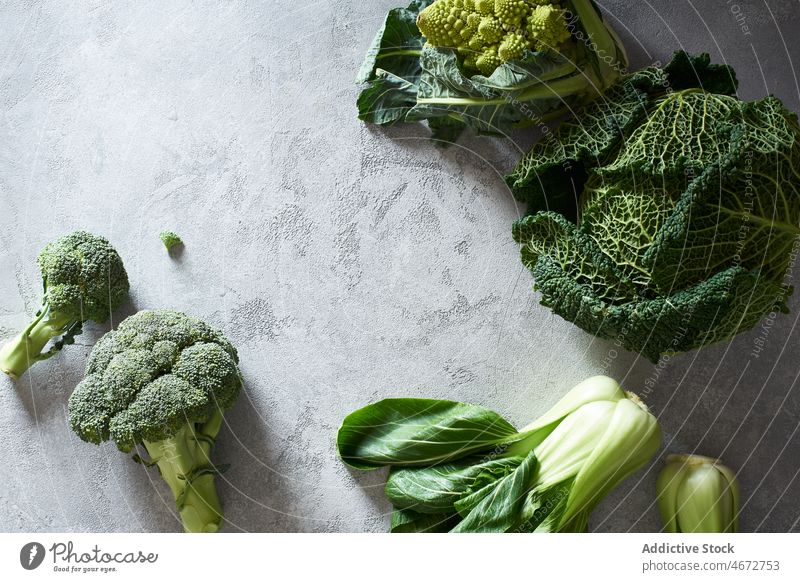 Top view vegetables composition fruit food cabbage fresh organic healthy background ingredient raw broccoli diet top green natural white concept vegetarian