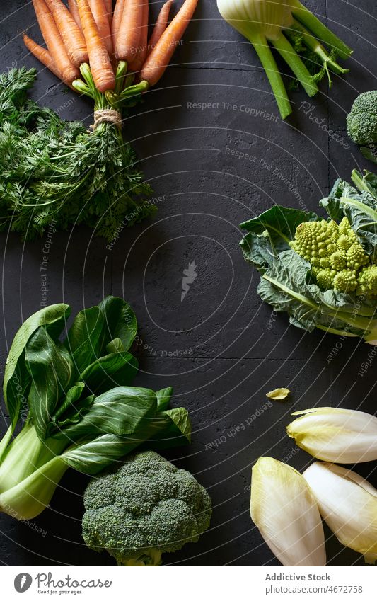 Top view fruit and vegetables composition food fresh organic healthy background ingredient raw broccoli diet top green natural white concept vegetarian vegan
