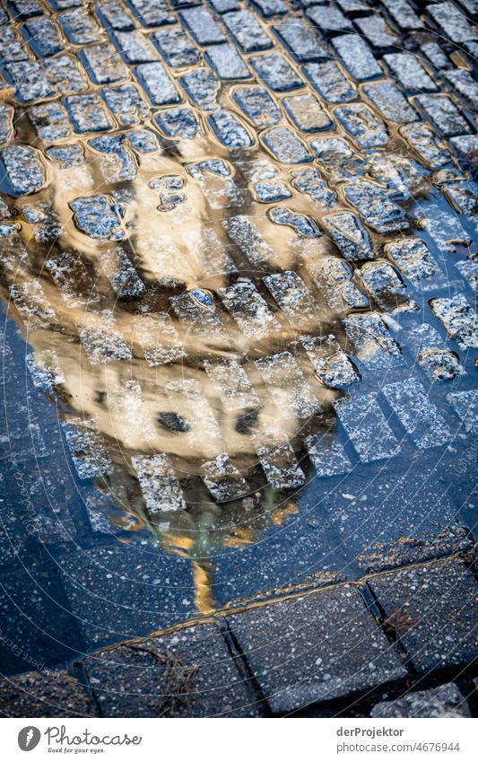 French cathedral in a puddle reflection puddle mirroring Trip Tourism Copy Space middle touristic City life Contrast Copy Space bottom upside down