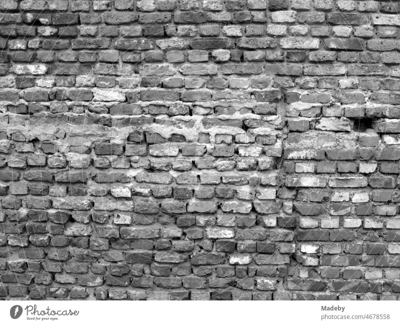 Old crumbling brick masonry of an old building in Offenbach on the Main in Hesse, photographed in neo-realistic black and white Town neorealism Realism