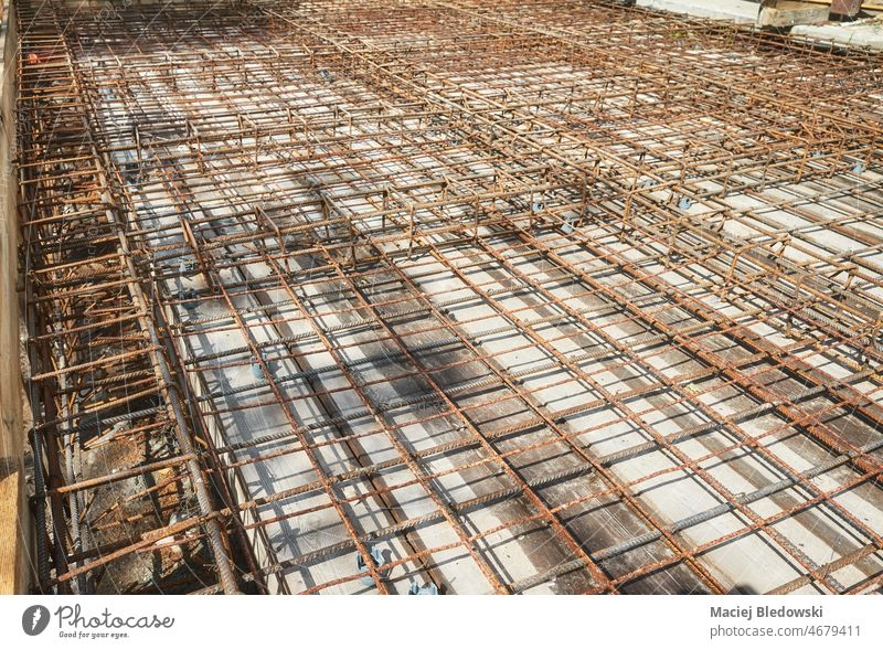 Picture of ribbed steel bar reinforcement construction ready for concrete casting. rebar engineering industry grid rod frame metal site pattern structure