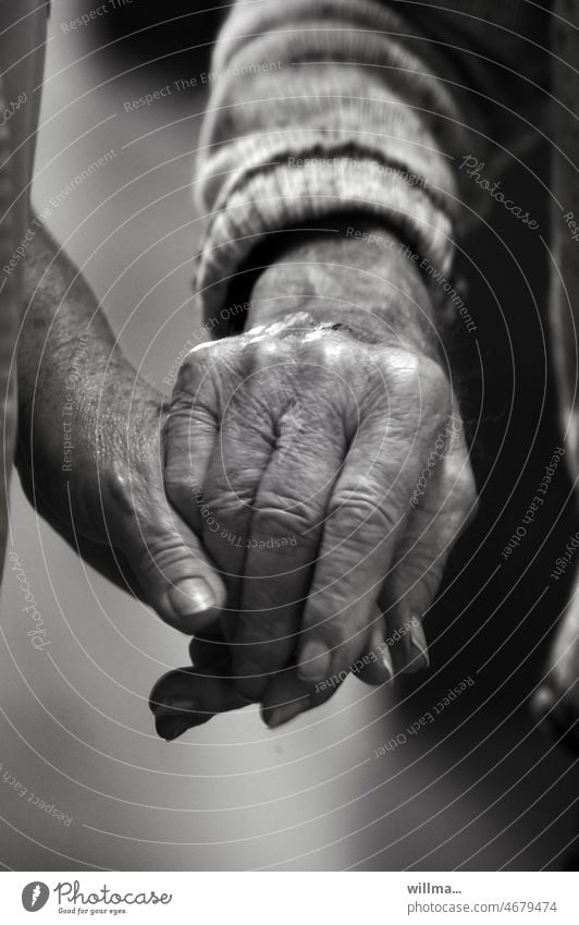 Hold me. Trust hands senior citizens age Couple Caregiving care Help To hold on hold hands stop Old man B/W Support Hand Senior citizen Human being Together