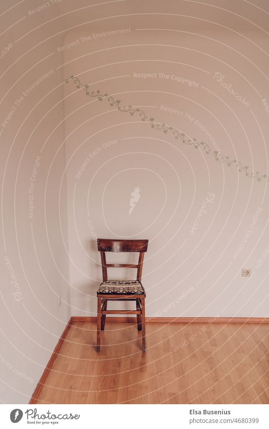 Room with chair Chair Wall (building) White Ground Laminate Empty Wood Brown Deserted Minimalistic Corner room Interior shot Flat (apartment) Interior design