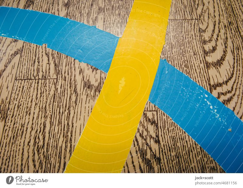 Blue and yellow line cross each other Line Cross GDR Detail Floor covering Structures and shapes Retro Marker line Line width imitation wood Abstract