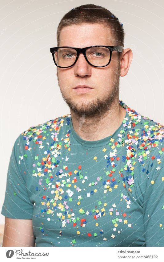 Portrait. Man. Nerd glasses. Masculine Adults Hair and hairstyles Facial hair 1 Human being 30 - 45 years T-shirt Eyeglasses Nerdy Designer stubble Kitsch